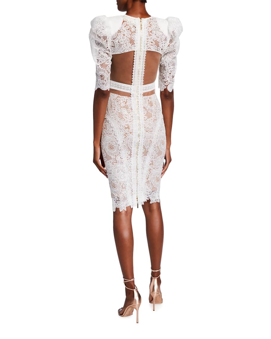 Image 2 of 3: Madeline Guipure Lace Puff-Sleeve Dress