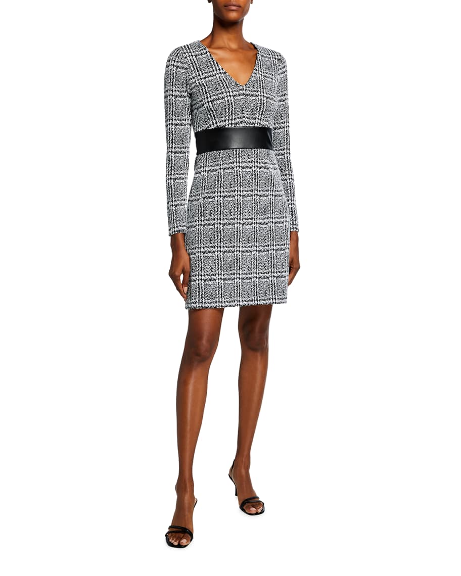 MICHAEL Michael Kors Plaid Jacquard V Neck Sheath Dress Neiman Marcus