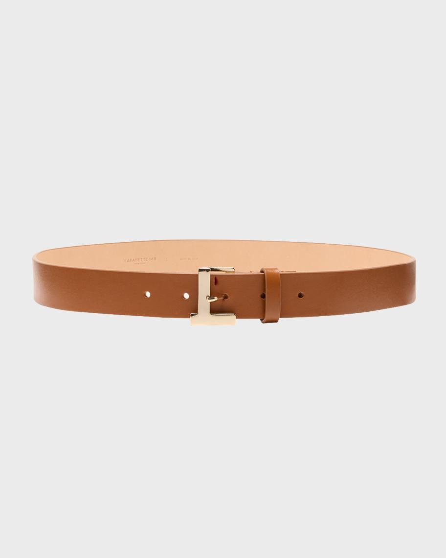 Lafayette 148 New York Gold L Beam Buckle Leather Belt  display picture 1