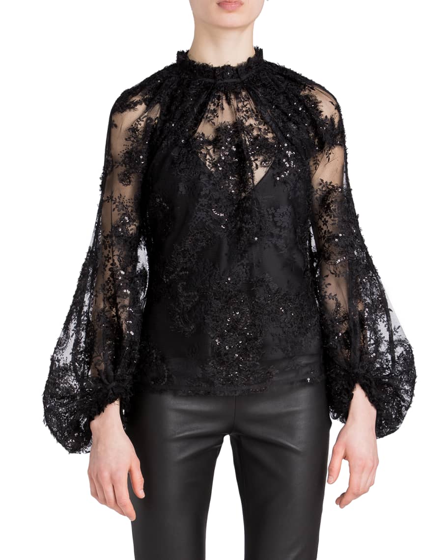 UNTTLD Billowing Sleeve Lace Top | Neiman Marcus