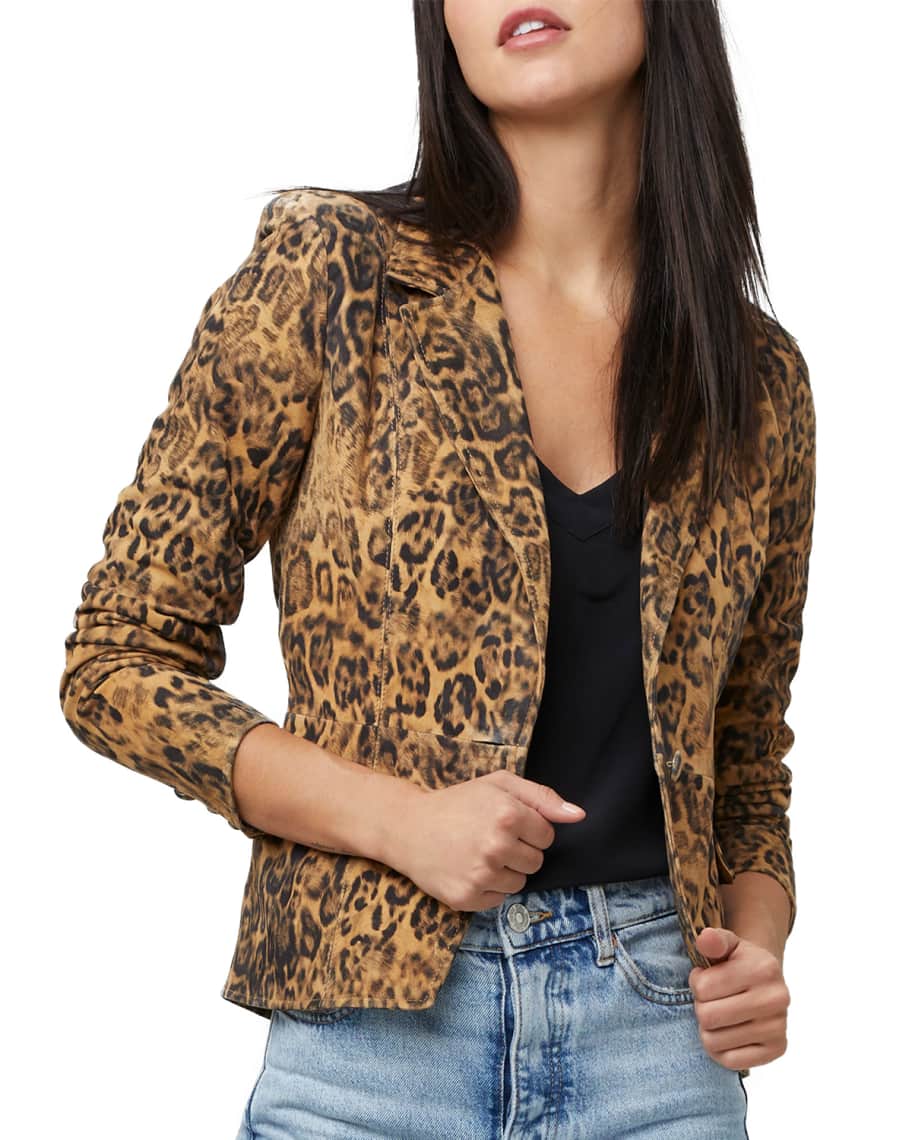 AS by DF All Hail The Queen Leopard-Print Leather Blazer | Neiman Marcus