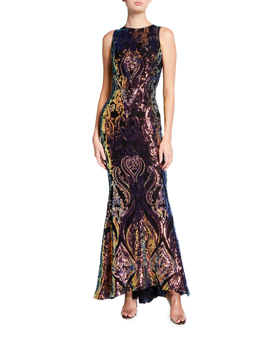 Bronx and Banco Galaxy Multicolor Sequin Sleeveless Mermaid Gown