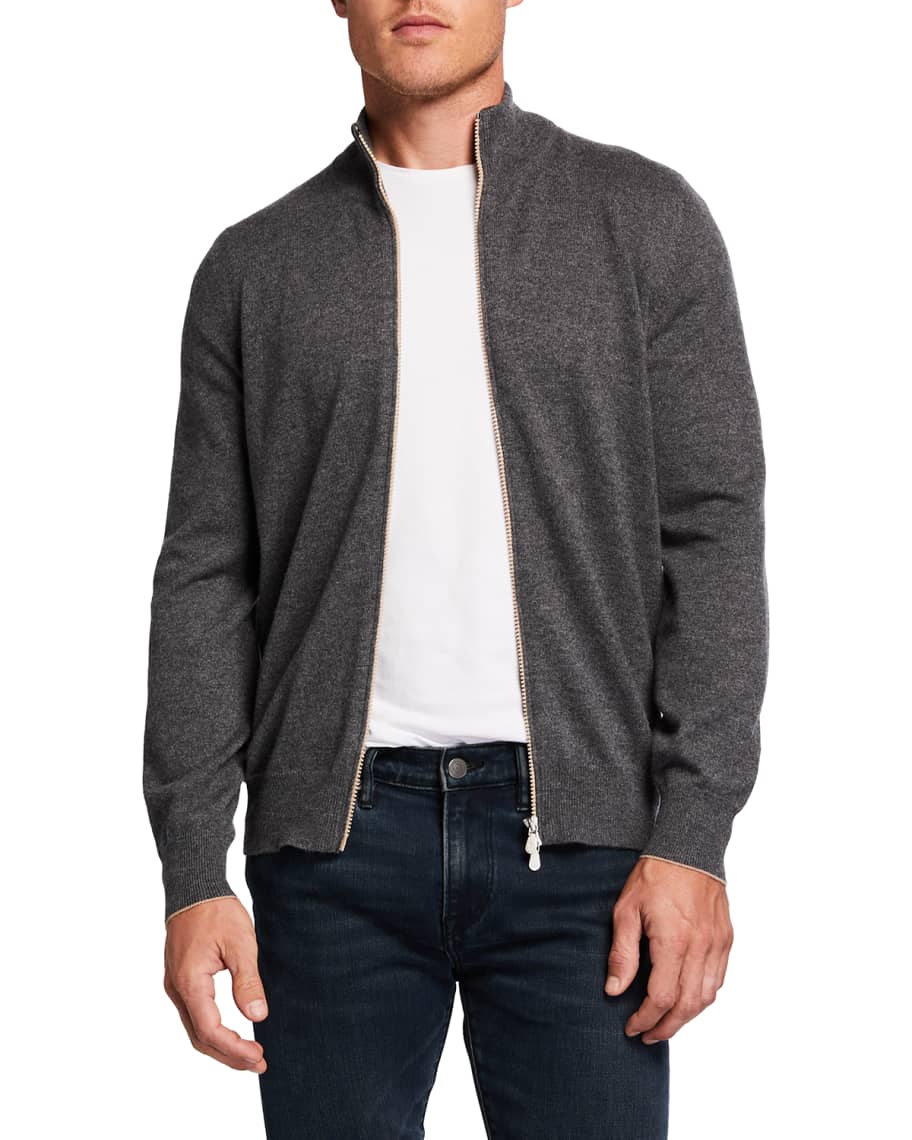 Brunello Cucinelli Men's Solid Cashmere Zip-Front Sweater | Neiman Marcus