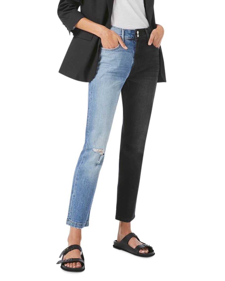 FRAME Le Sylvie Distressed Two Tone Denim Jeans Neiman Marcus