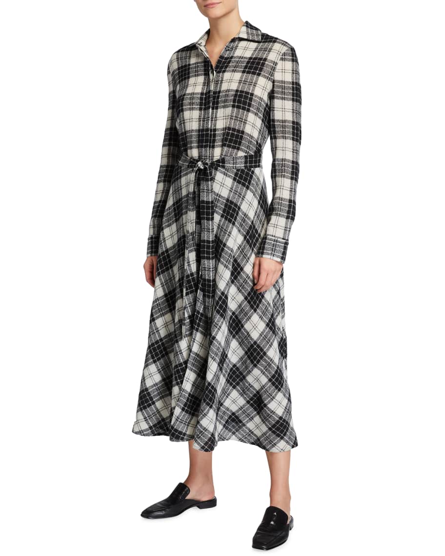 Rosetta Getty Plaid Wool Midi Shirtdress | Neiman Marcus