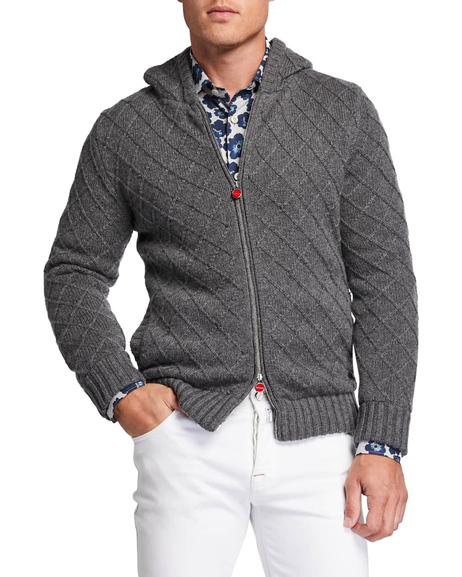 Kiton Men's Diamond-Knit Zip Hooded Sweater | Neiman Marcus