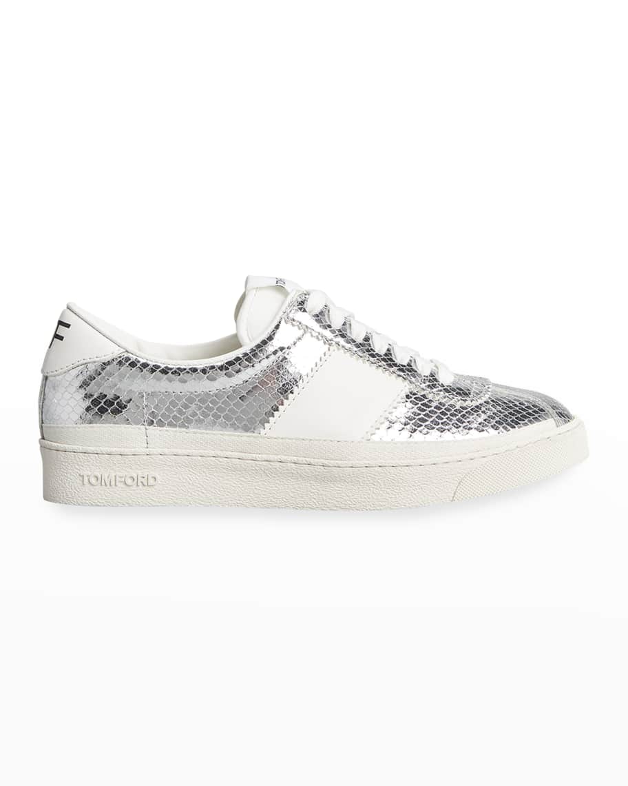 TOM FORD Bannister Metallic Snake-Print Court Sneakers | Neiman Marcus
