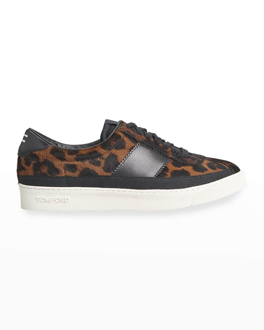 TOM FORD Bannister Leopard-Print Fur Court Sneakers | Neiman Marcus