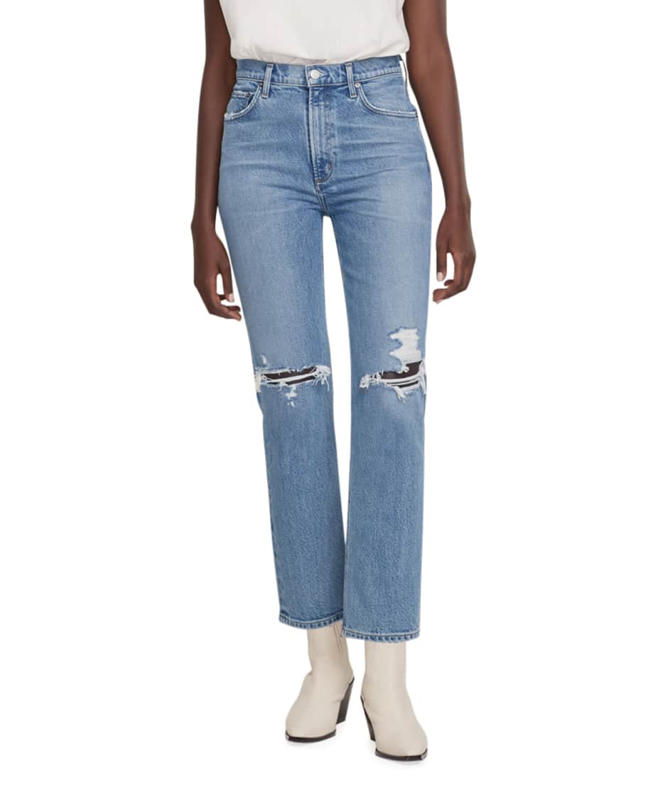 AGOLDE Wilder Mid-Rise Straight Distressed Jeans | Neiman Marcus