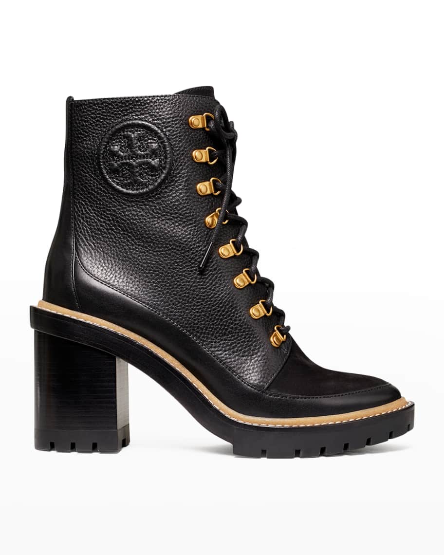 Tory Burch Miller Mixed Leather Lug-Sole Combat Booties | Neiman Marcus