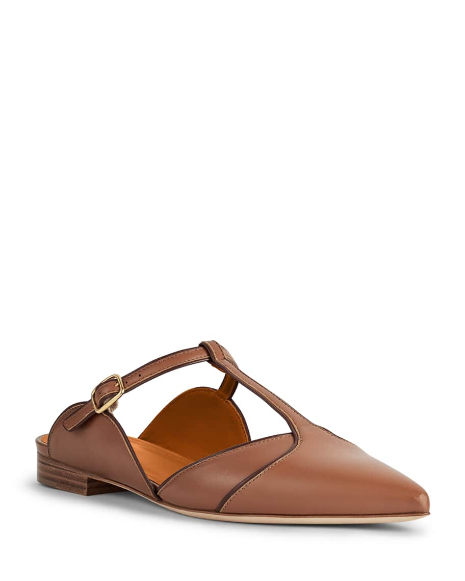 Malone Souliers Imogen Napa Flat T-Strap Mules | Neiman Marcus