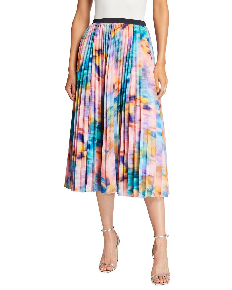 スカート B. PRIMROSE SKIRT Tanya Taylor Primrose Rainbow-Print Pleated Skirt | Neiman Marcus