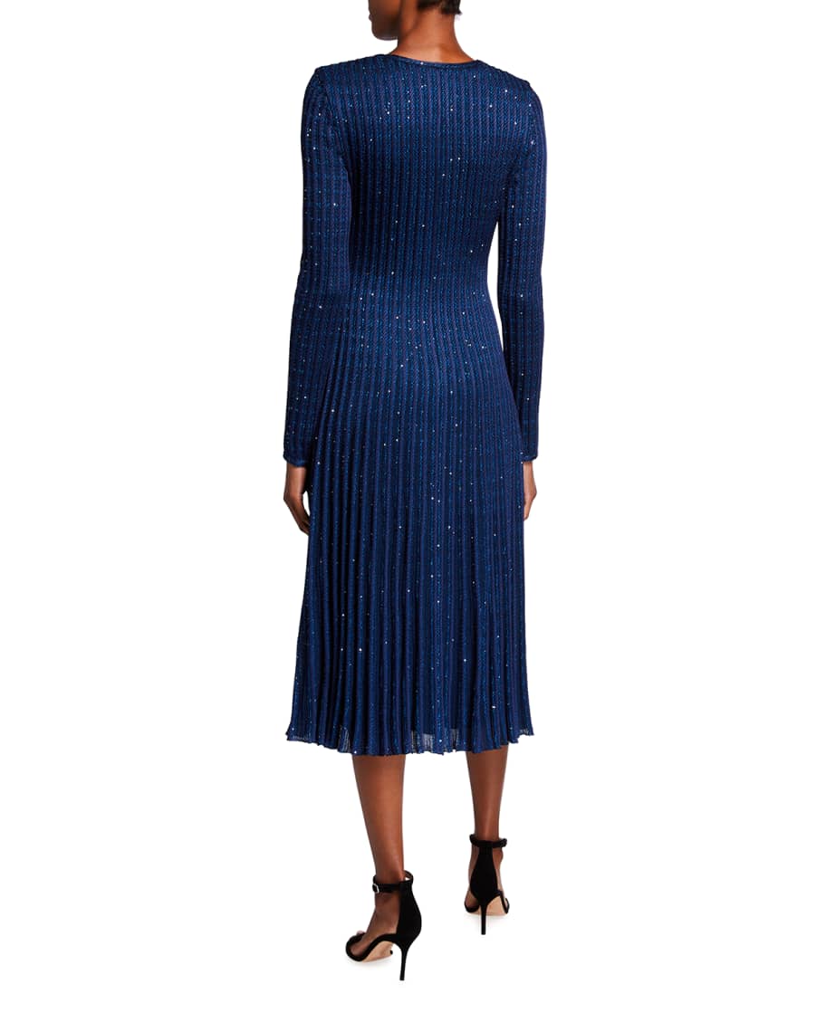 Image 2 of 2: Cable Stripes Sequin Knit V-Neck Fit & Flare Dress