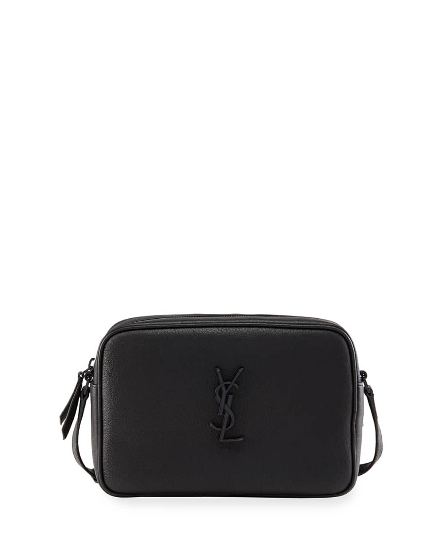 Shop Saint Laurent LE MONOGRAMME CAMERA BAG IN CANVAS AND SMOOTH