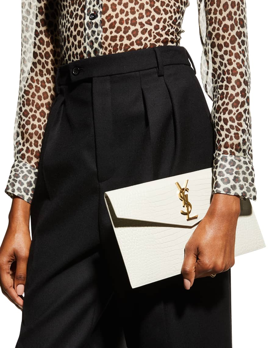 Saint Laurent Uptown Medium Ysl Monogram Crocembossed Clutch Bag