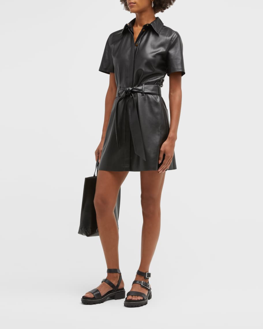 Nanushka Halli Collared Self-Tie Vegan-Leather Dress Neiman