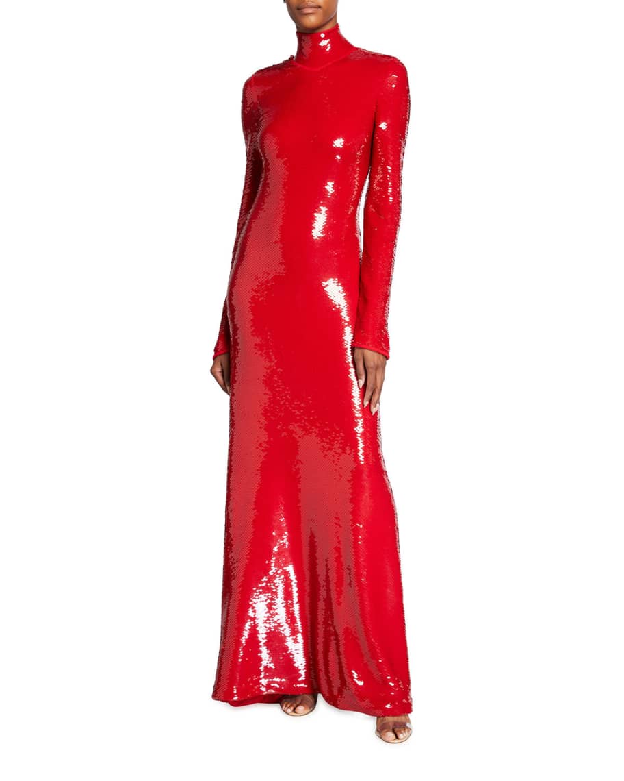ワンピース BOTTEGA VENETA SS22 HIGH NECK DRESS (686986_VA5Y09068) Bottega Veneta Long Turtleneck Sequin Cocktail Dress