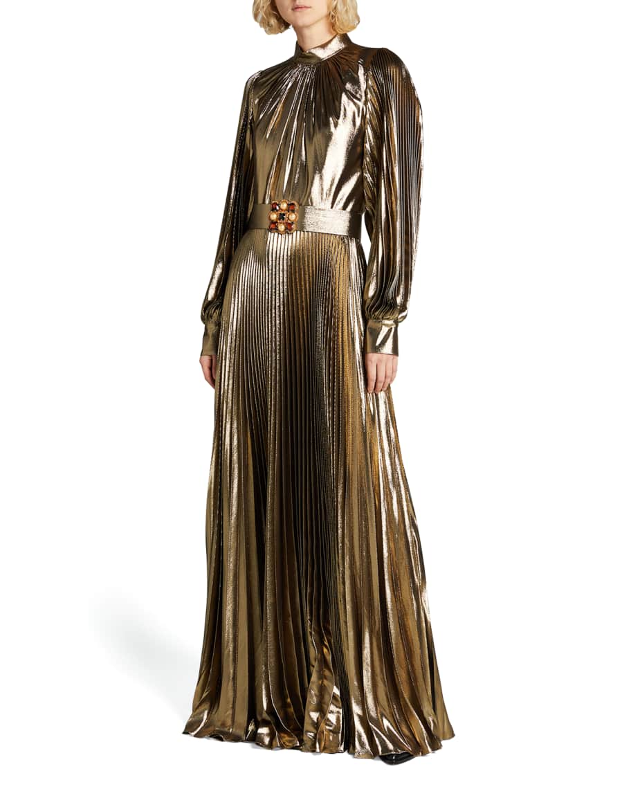 Andrew Gn Plisse Lame Belted Gown | Neiman Marcus