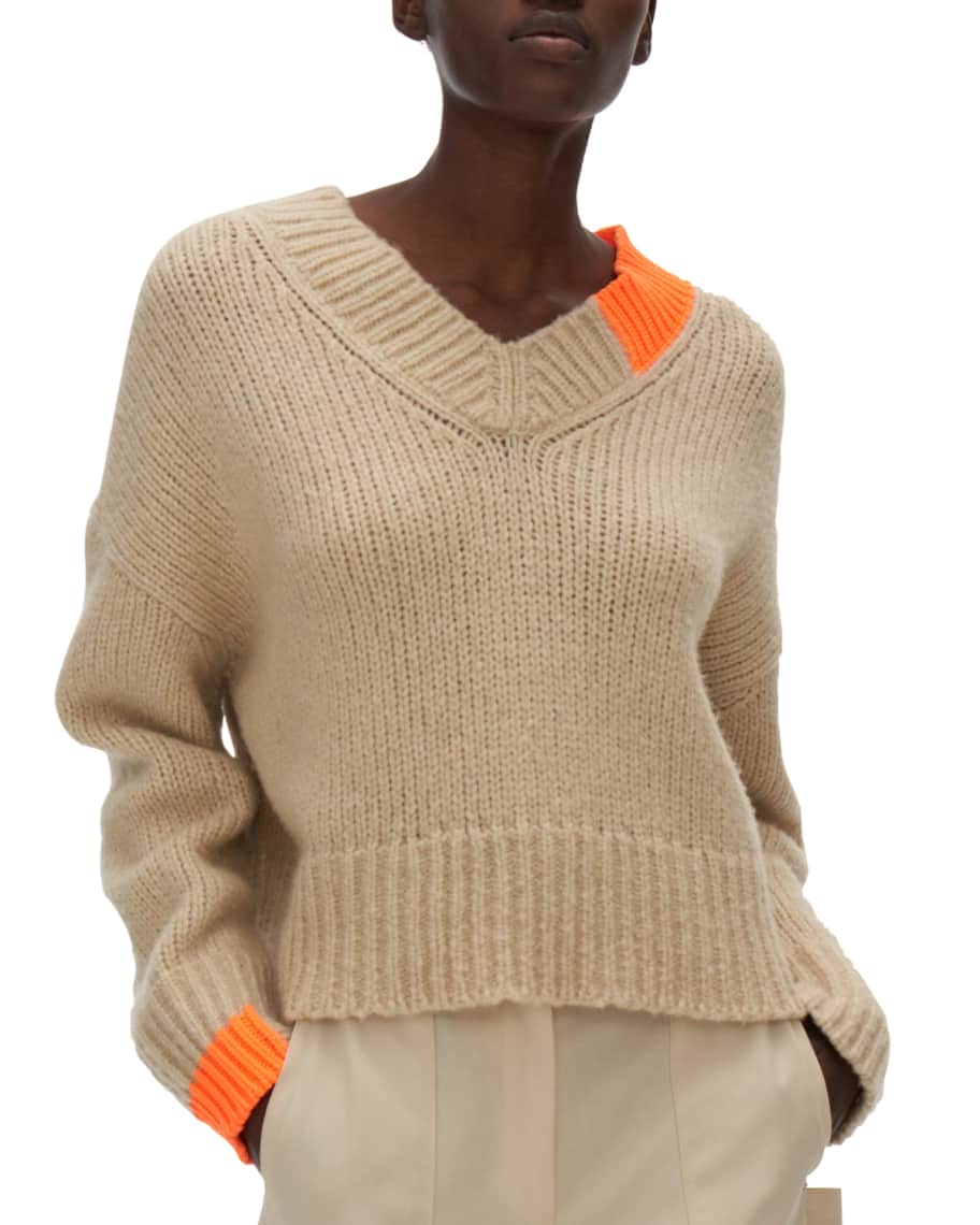 Louis Vuitton Bright Orange V Neck Sweater Top