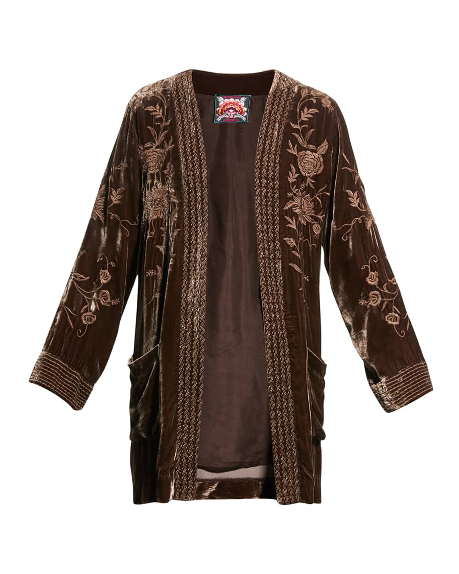 Johnny Was Millie Floral Embroidered Velvet Smoking Jacket | Neiman Marcus