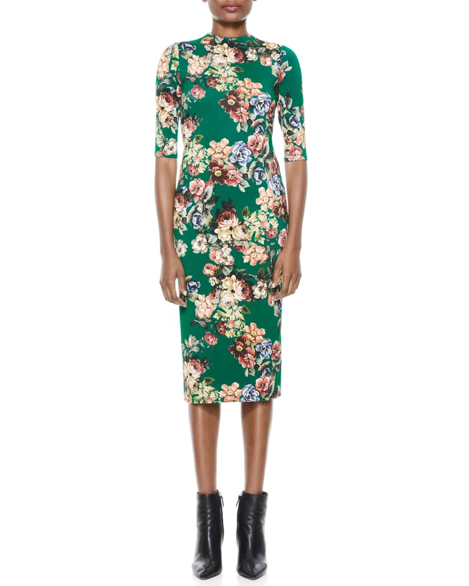 Alice + Olivia Delora High-Neck Fitted Midi Dress | Neiman Marcus