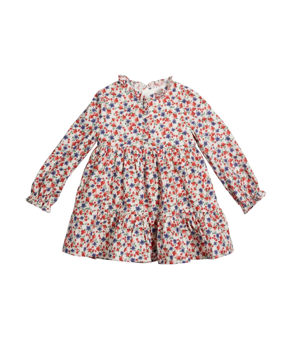 Image 1 of 1: Girl's Floral Long-Sleeve Tiered Ruffle Dress, Size 6-36M