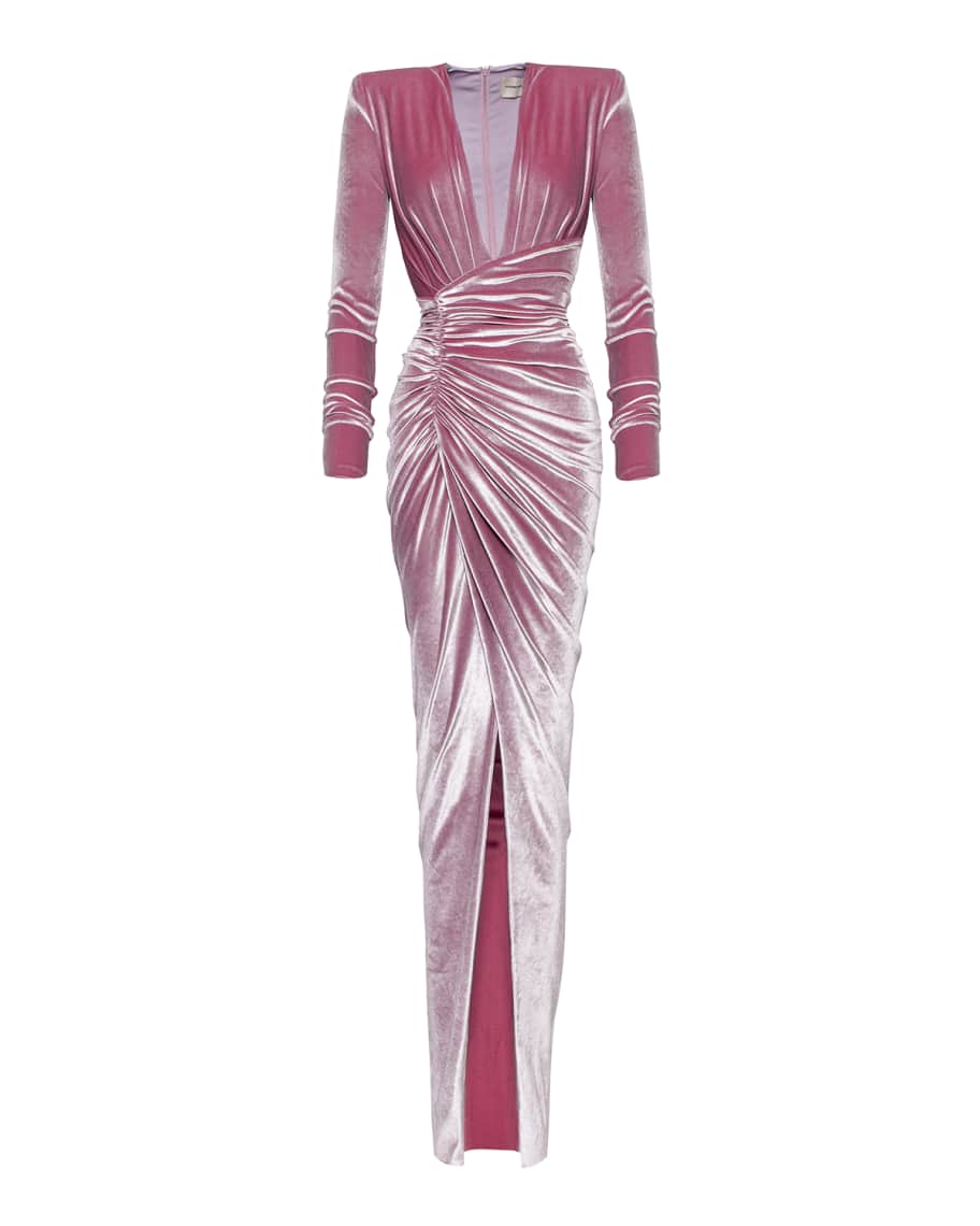 Alexandre Vauthier Velvet Deep-V Faux Wrap Dress Neiman Marcus