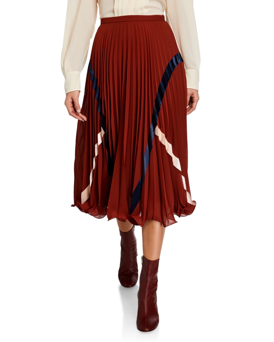 See by Chloe Plisse Striped Midi Skirt | Neiman Marcus