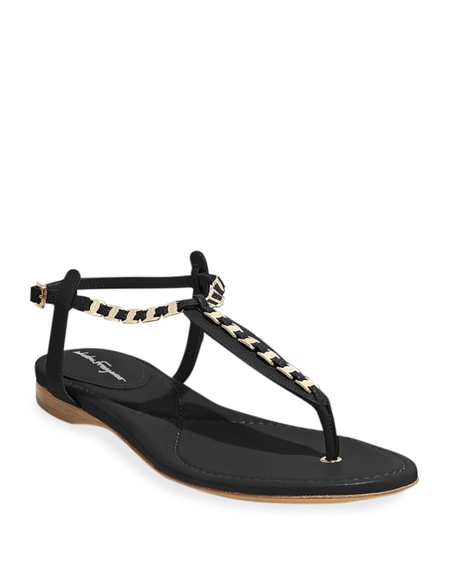Salvatore Ferragamo Tahiti Mini Vara Chain Thong Sandals Neiman