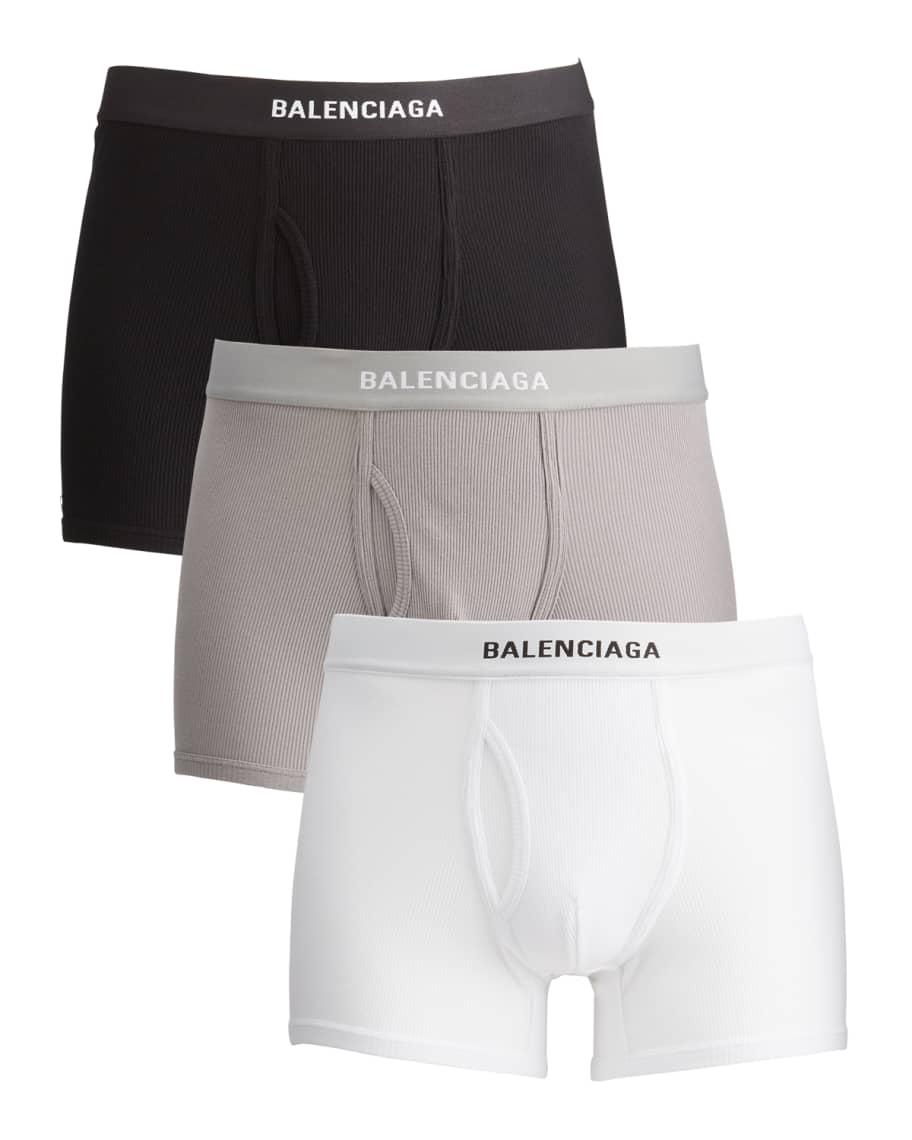 Balenciaga Men's 3-Pack Solid Ribbed Boxer Briefs - Bergdorf Goodman