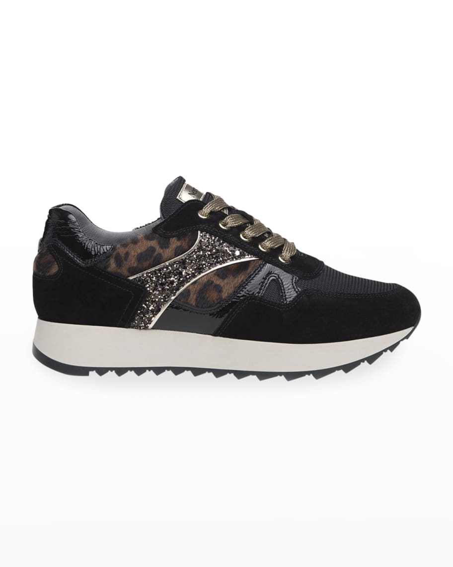 NeroGiardini Leopard-Print Glitter Runner Fashion Sneakers | Neiman Marcus
