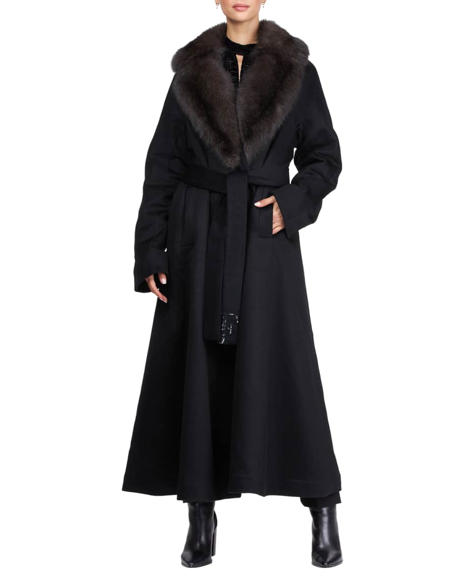 Gianfranco Ferre Cashmere Long Coat with Sable Collar | Neiman Marcus 