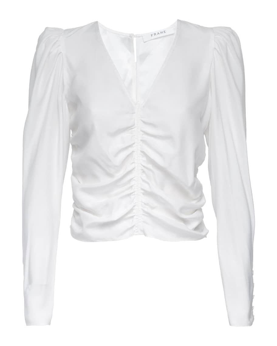 FRAME Agnes Ruched Silk Top | Neiman Marcus