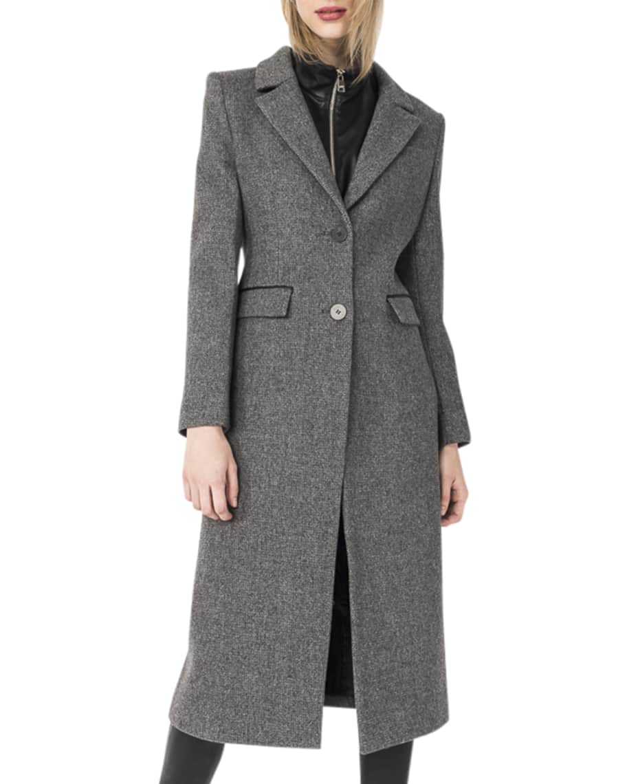 LaMarque Malva Wool-Blend Long Coat w/Leather Dickey | Neiman Marcus