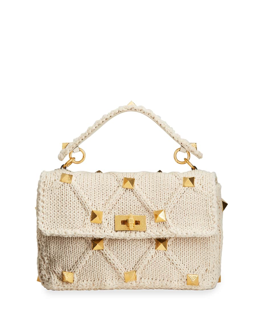 Valentino Garavani Roman Stud Knit Top Handle Bag | Neiman Marcus