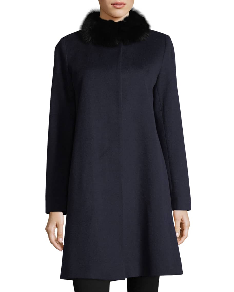 Fleurette Button-Front Fur-Trim Collar Wool Coat | Neiman Marcus