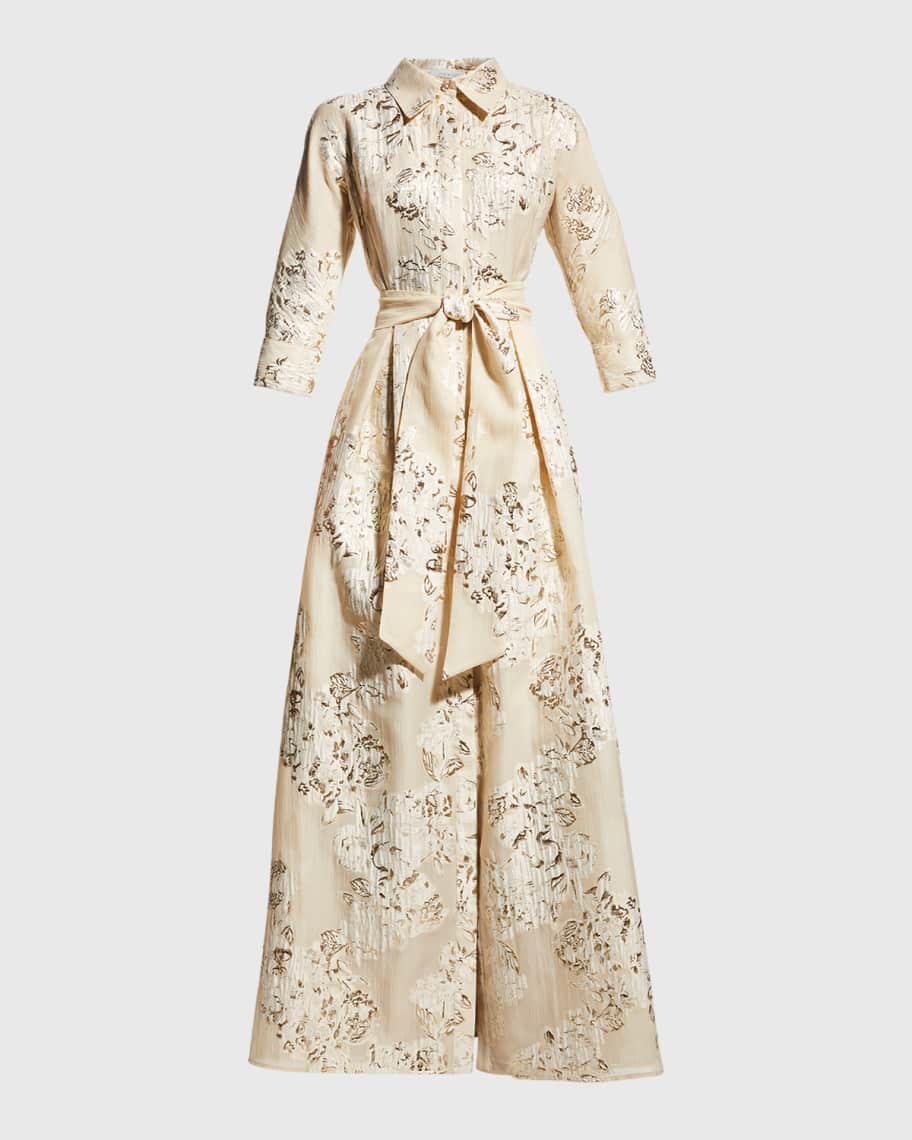 Rickie Freeman for Teri Jon Belted Jacquard Shirtdress Gown Neiman Marcus