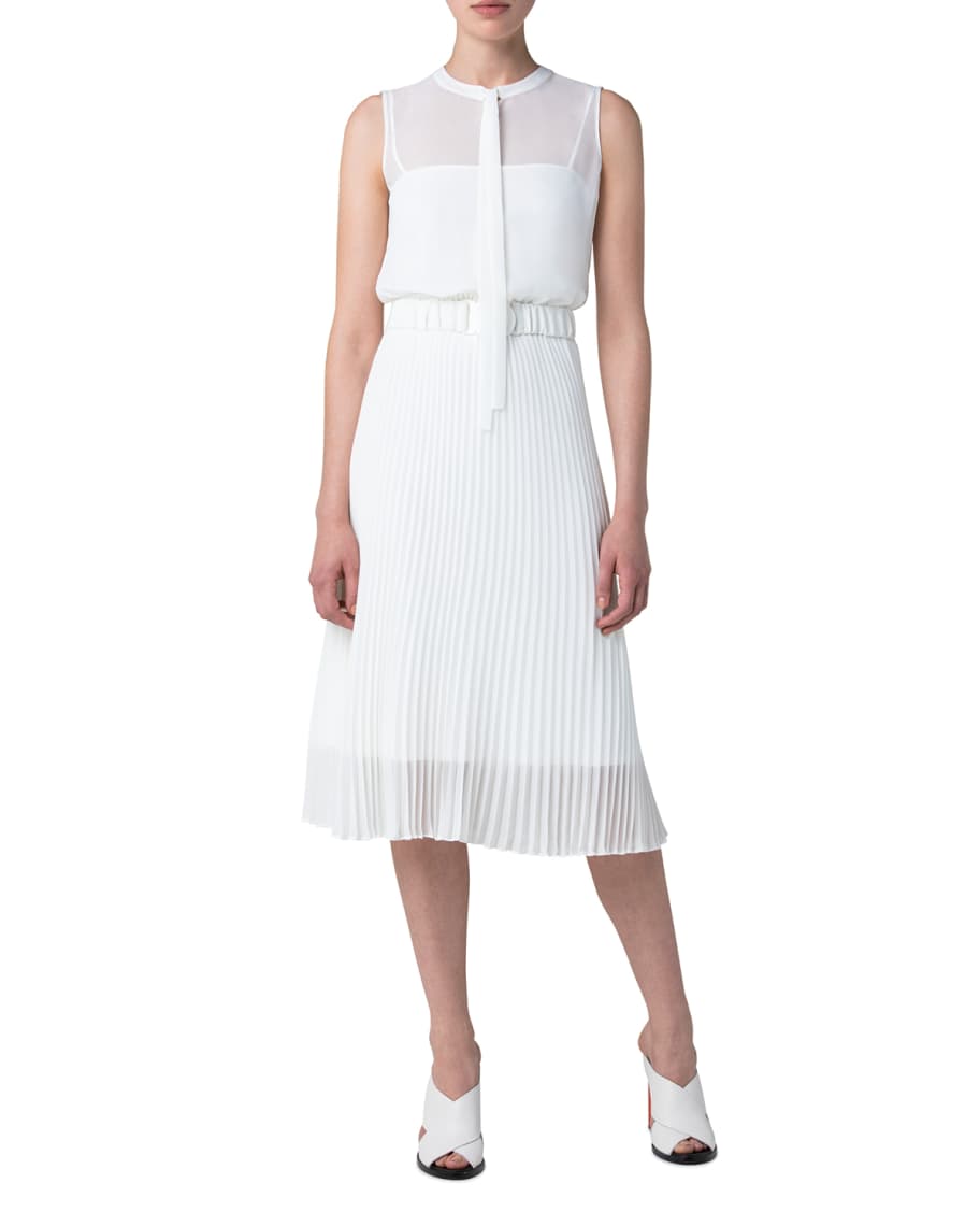 Akris punto Crepe Plisse Belted Midi Dress | Neiman Marcus