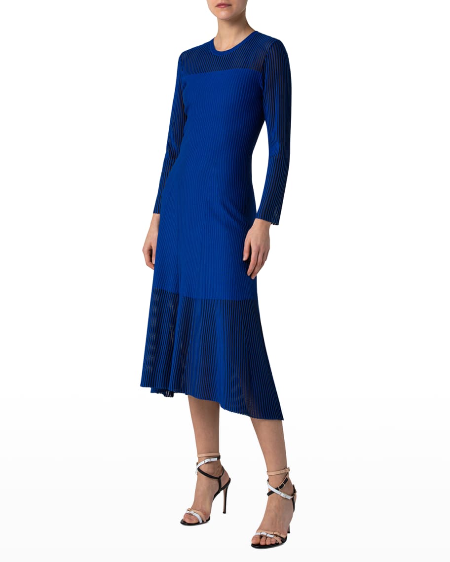 Akris Long-Sleeve Structured Line Knit Silk Dress | Neiman Marcus