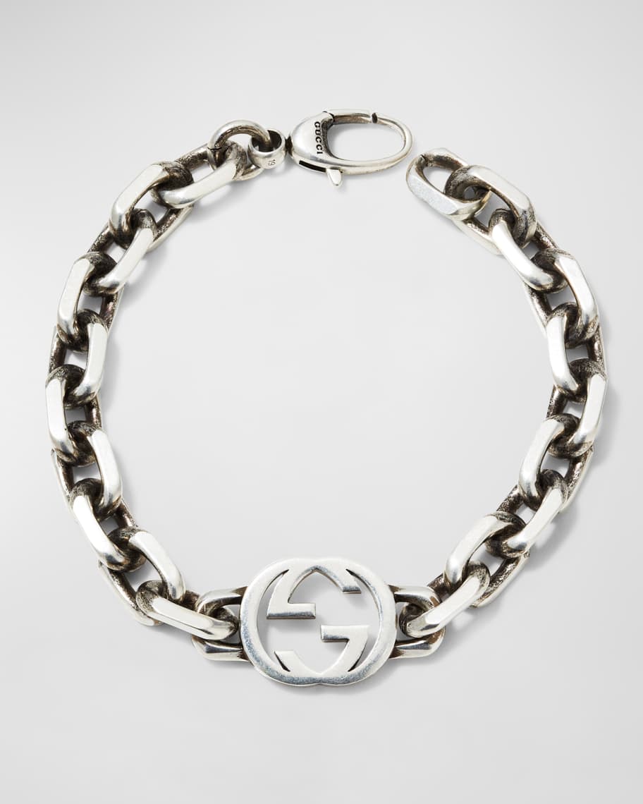 Gucci Men s Sterling Silver Interlocking G Link Bracelet Neiman Marcus