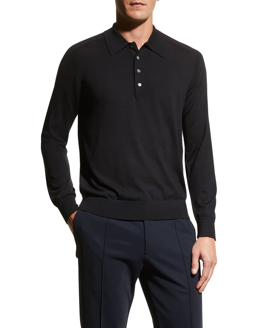 Louis Vicaci Long Sleeve Polo Shirt For Men-White with Olive