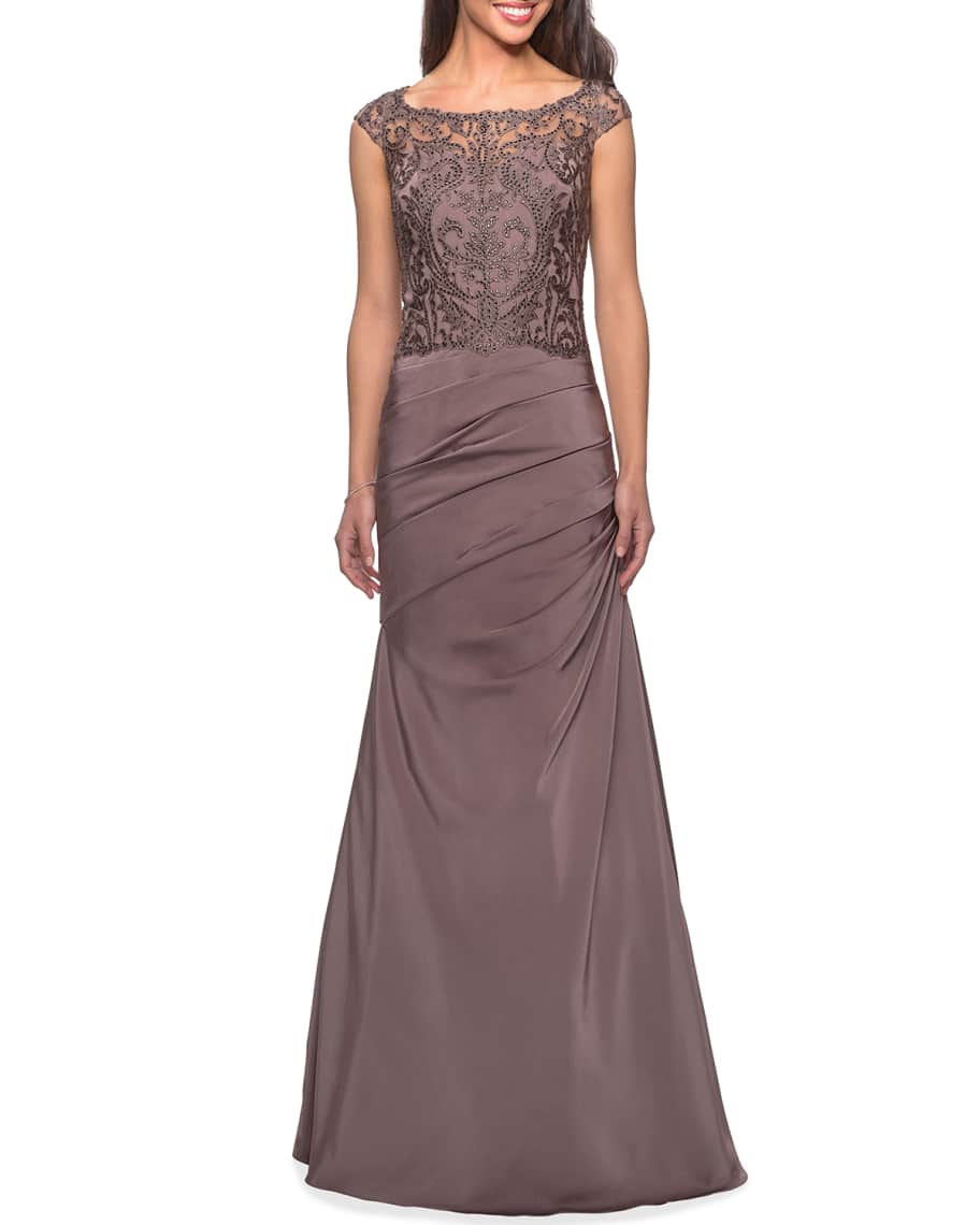la femme flutter slit trumpet gown