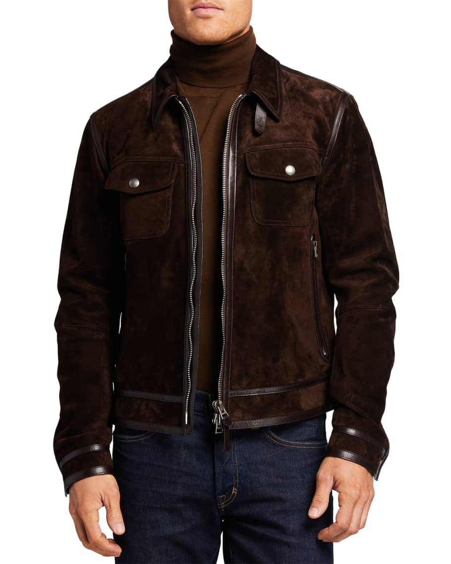TOM FORD Men's Suede-Leather Trucker Jacket | Neiman Marcus