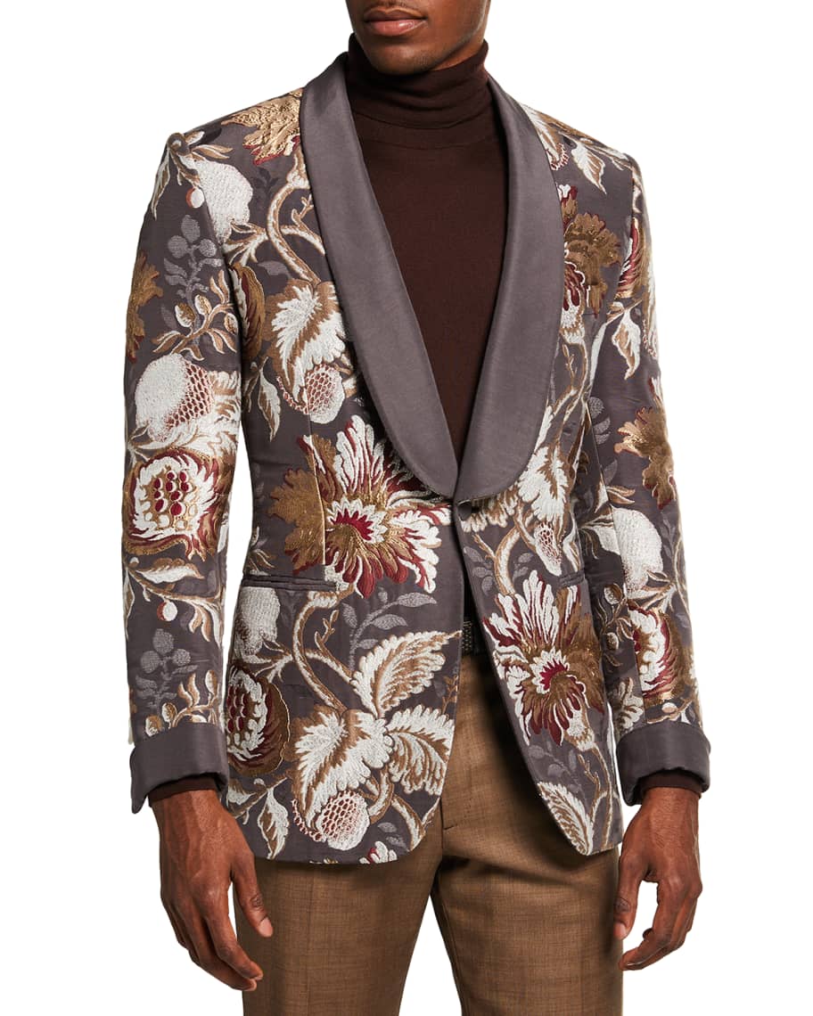 Brioni Men's Embroidered Floral Shawl Dinner Jacket | Neiman Marcus