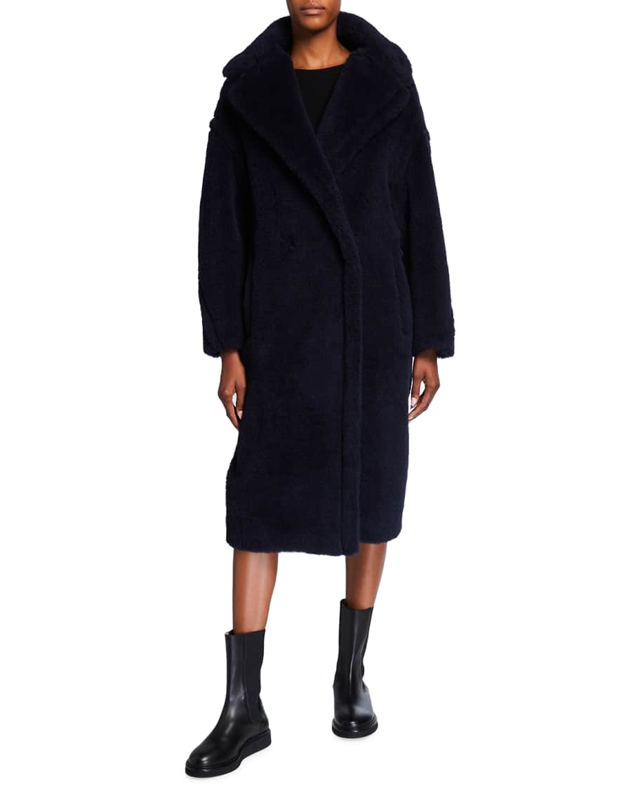 Max Mara Double-Breasted Teddy Coat, Navy | Neiman Marcus