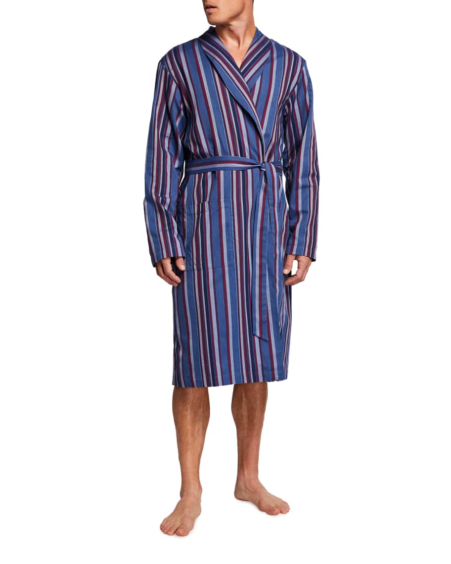 Hanro Men's Striped Woven CottonBlend Bathrobe Neiman Marcus
