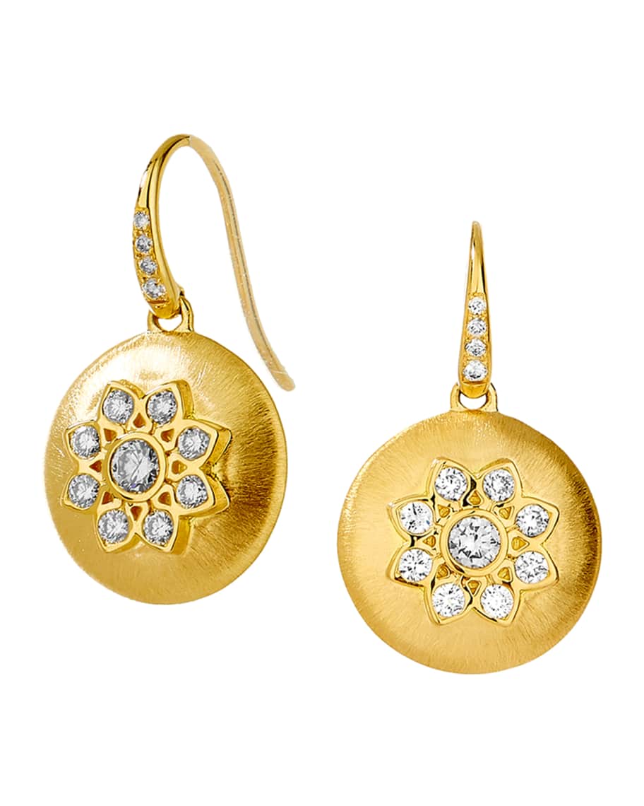 Syna 18k Diamond Flower Coin-Drop Earrings | Neiman Marcus