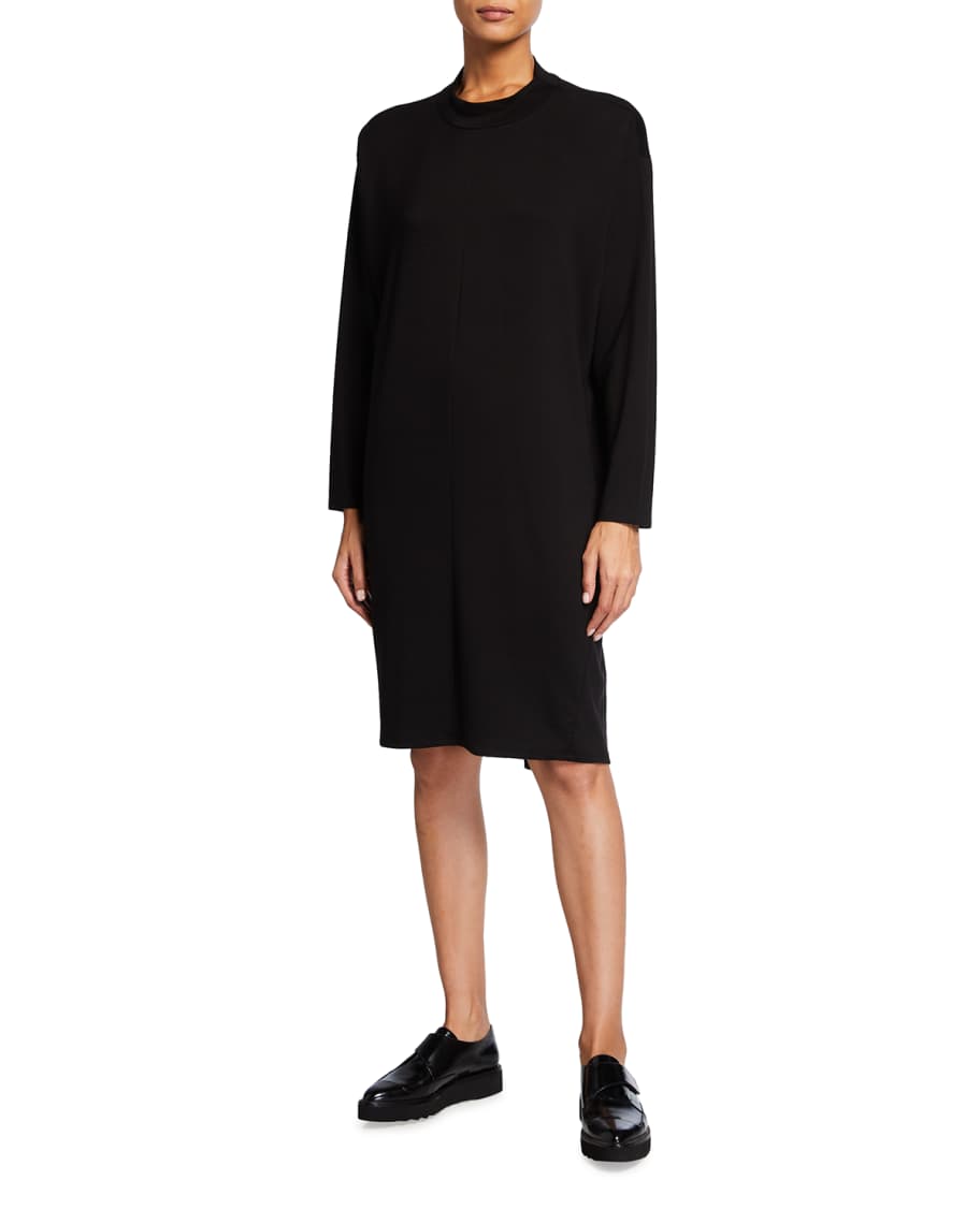 Eileen Fisher Funnel Neck Long Sleeve Jersey Dress | Neiman Marcus