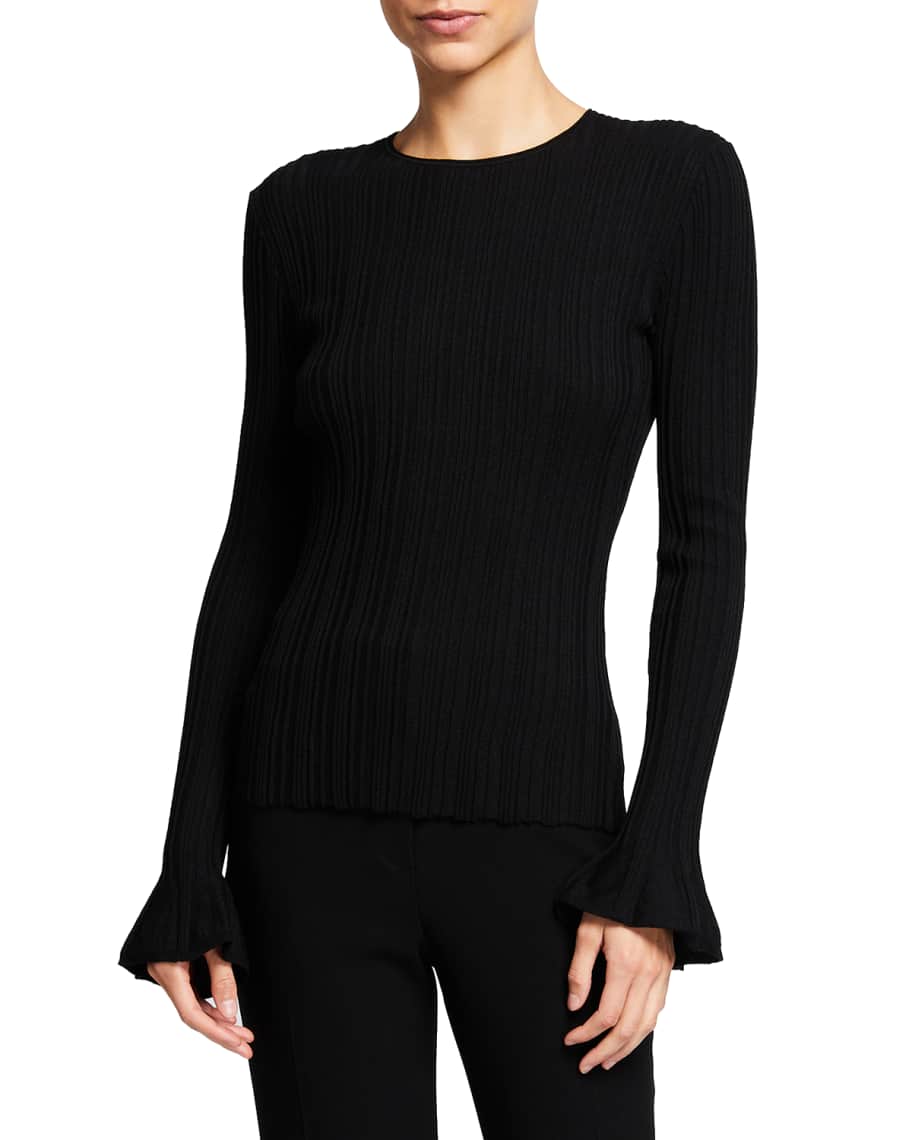 Theory Evian Flare-Cuff Knit Top | Neiman Marcus