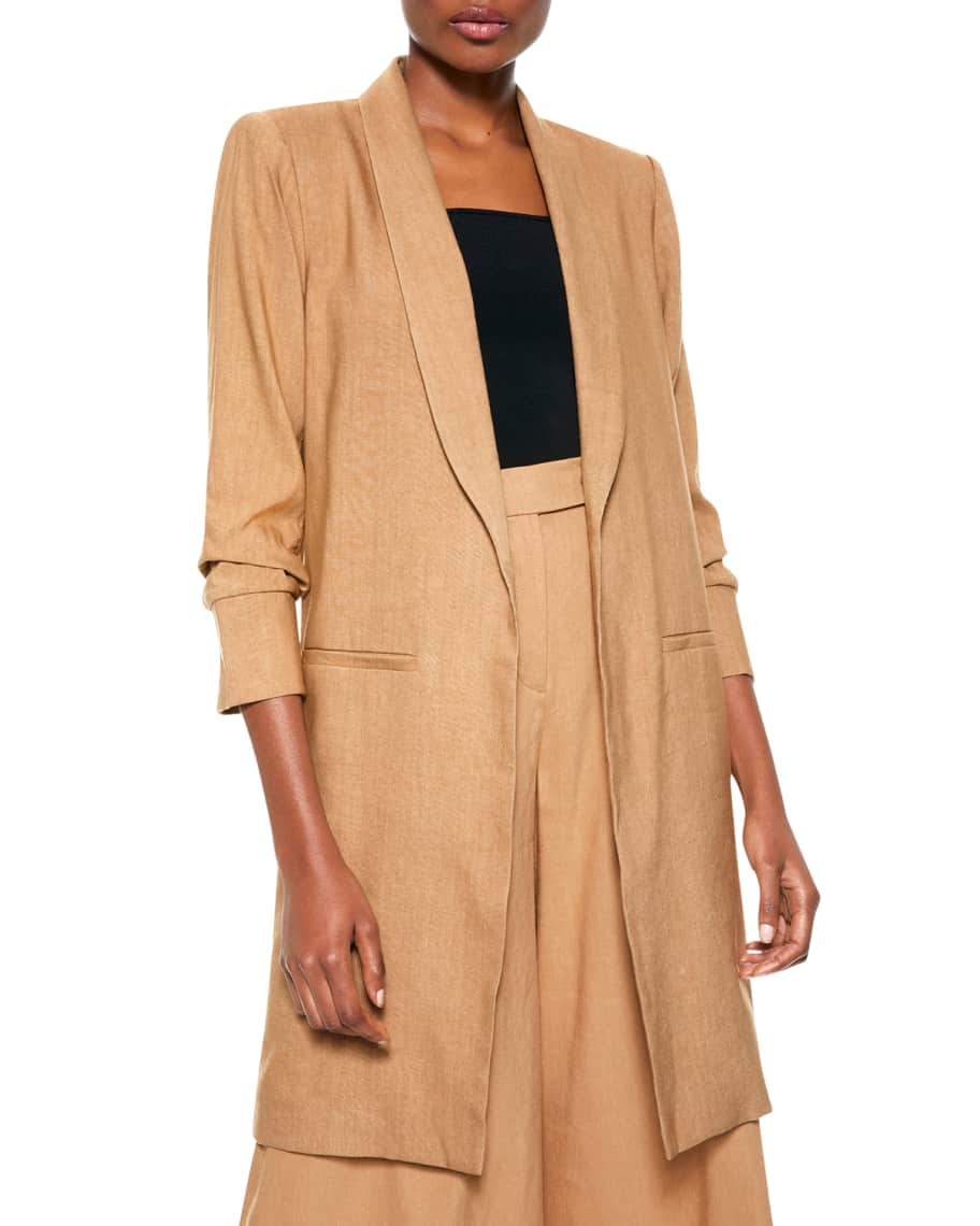 Alice + Olivia Murial Scrunched-Sleeve Linen Coat | Neiman Marcus